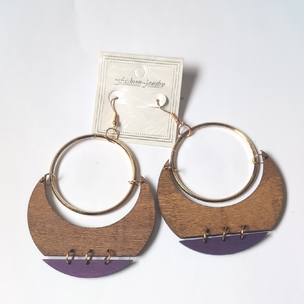 Fashion‎ Jewelry Purple and Brown Crescent Earrings